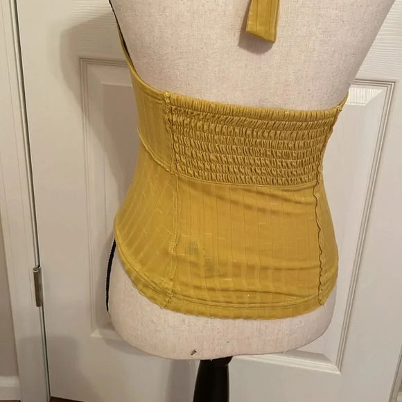We The Free XS Smocked Back Tie Front Sexy Halter Top Shirt Mustard Yellow Gold - Picture 6 of 10